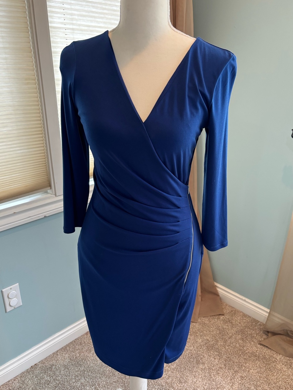 Express Elegant Blue Wrap-Style Women's Dress